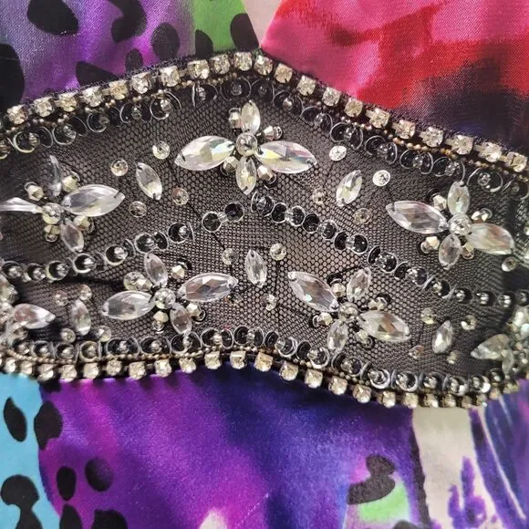 Xscape Y2K Slip Prom Gown Purple 10 Beaded Leopard Print Train Formal Open Back - Picture 9 of 17